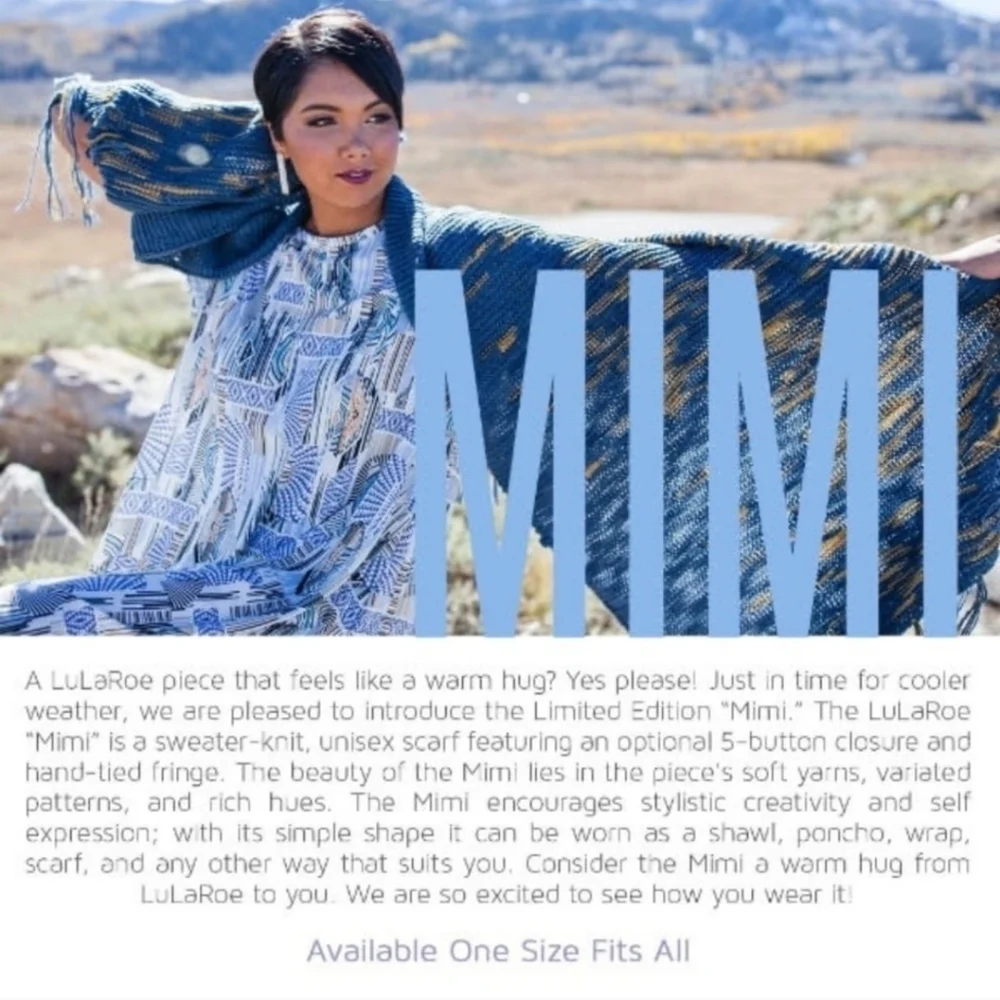 Lularoe, Mimi Shawl, Blue and Marigold,‎ One Size